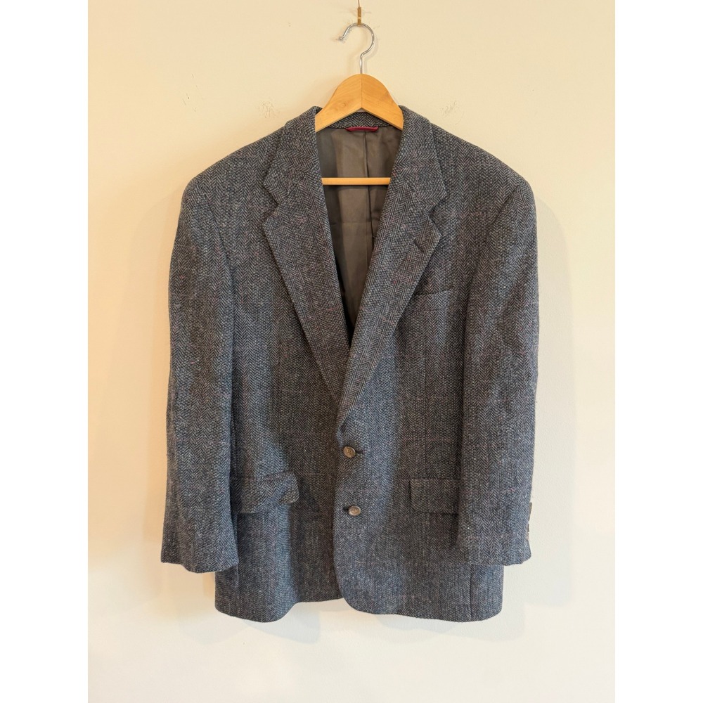 Hart Schaffner Marx Mens 41R Wool Blazer Grey Herringbone Tweed Sport Coat